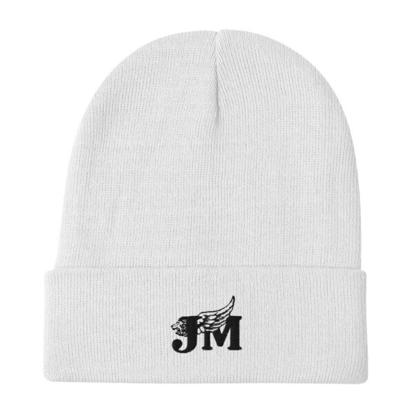 White Embroidered Beanie