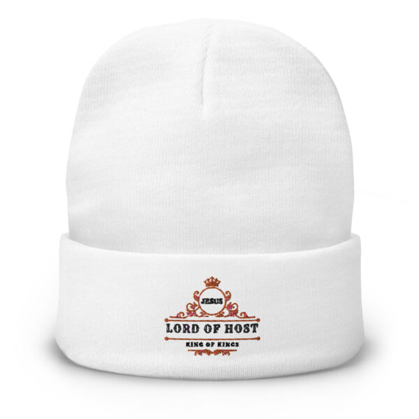 White Embroidered Beanie with Lord of Host logo