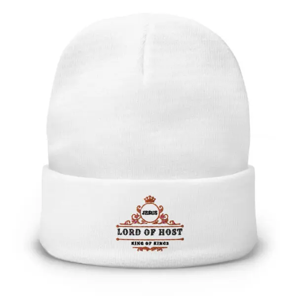 White Embroidered Beanie with Lord of Host logo