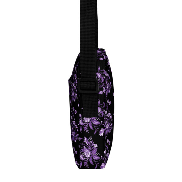 Utility crossbody bag with a purple flower art