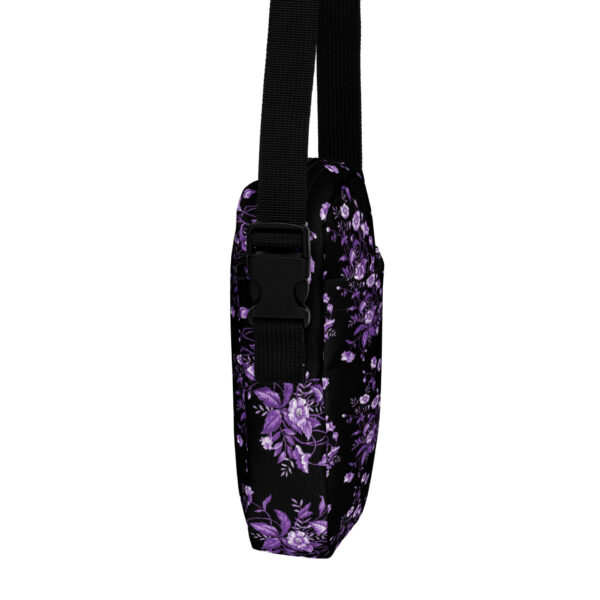 Utility crossbody bag with a purple flower art