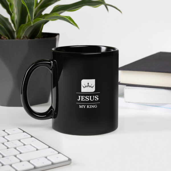 Black Glossy Mug - Jesus my King crown logo