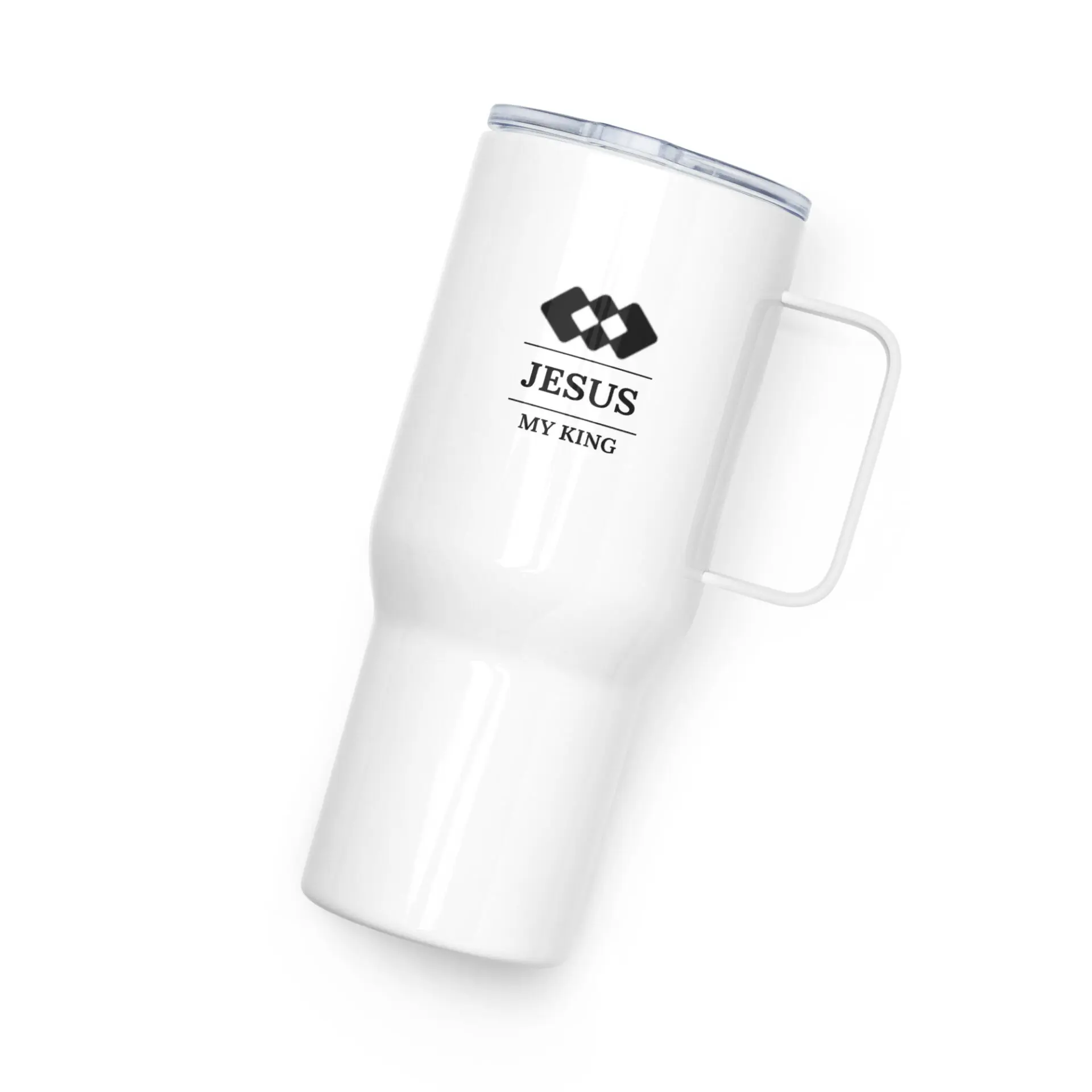 Travel mug with a handle - Jesus my king triangle logo 1 Travel mug with a handle - Jesus my king triangle logo