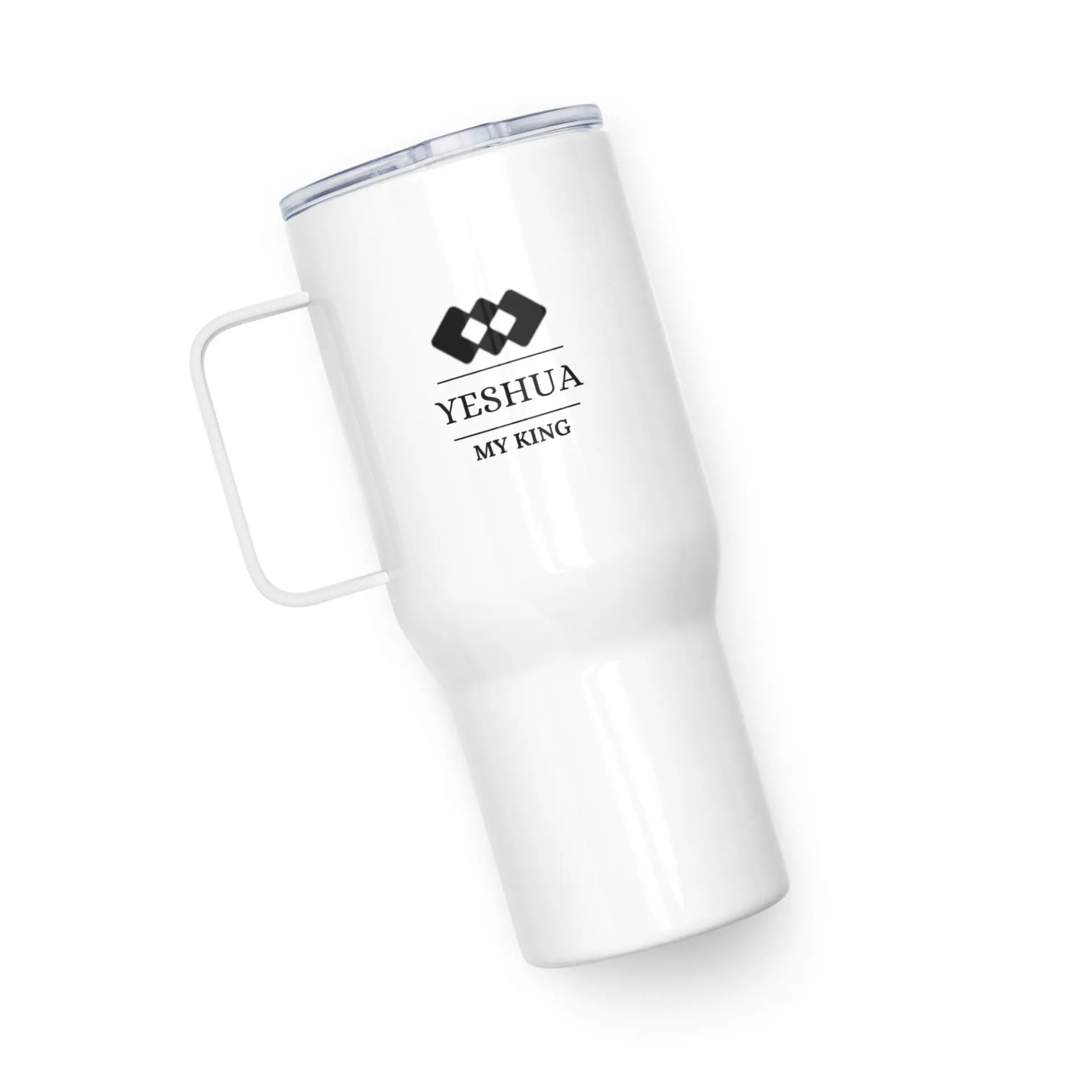 Travel mug with a handle - Jesus my king triangle logo 2 Travel mug with a handle - Jesus my king triangle logo - Image 2