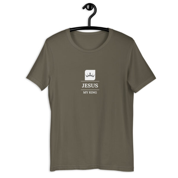 Dark colored Unisex t-shirt with a Jesus my King Crown logo