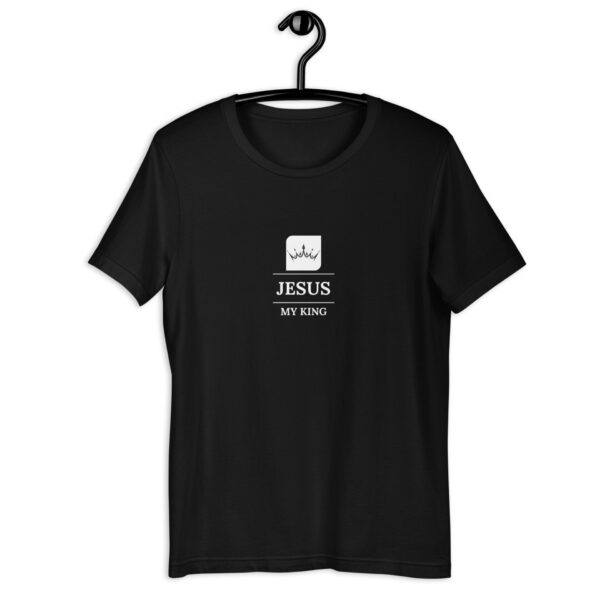 Dark colored Unisex t-shirt with a Jesus my King Crown logo