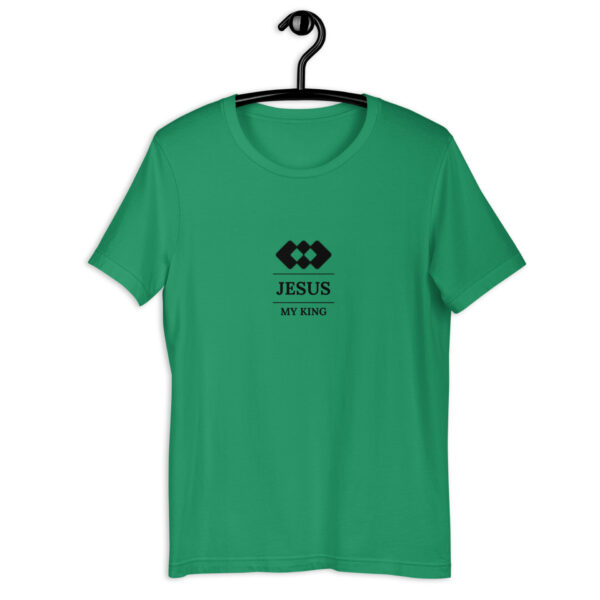 Unisex t-shirt with a Jesus my King triangle logo