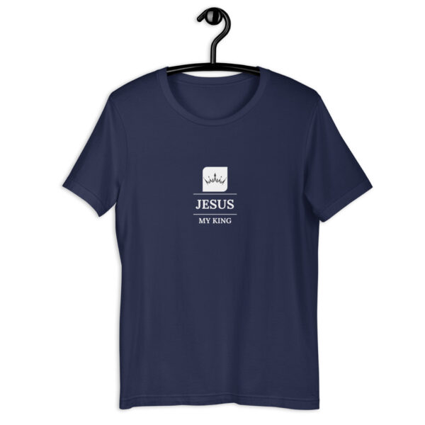 Dark colored Unisex t-shirt with a Jesus my King Crown logo