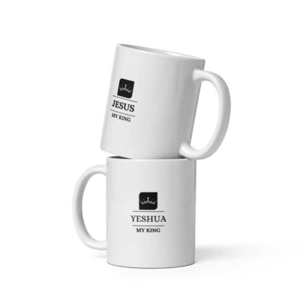 White glossy mug - Jesus my King crown logo