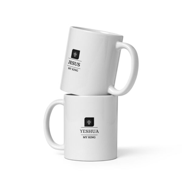 White glossy mug - Jesus my King cross logo