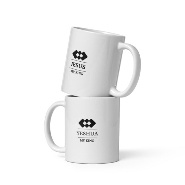 White glossy mug - Jesus my King triangle logo