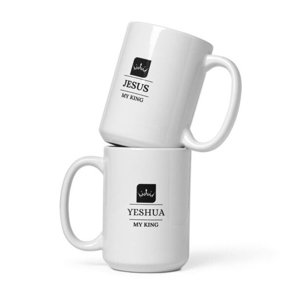 White glossy mug - Jesus my King crown logo