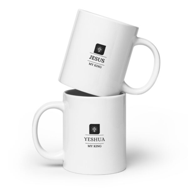 White glossy mug - Jesus my King cross logo